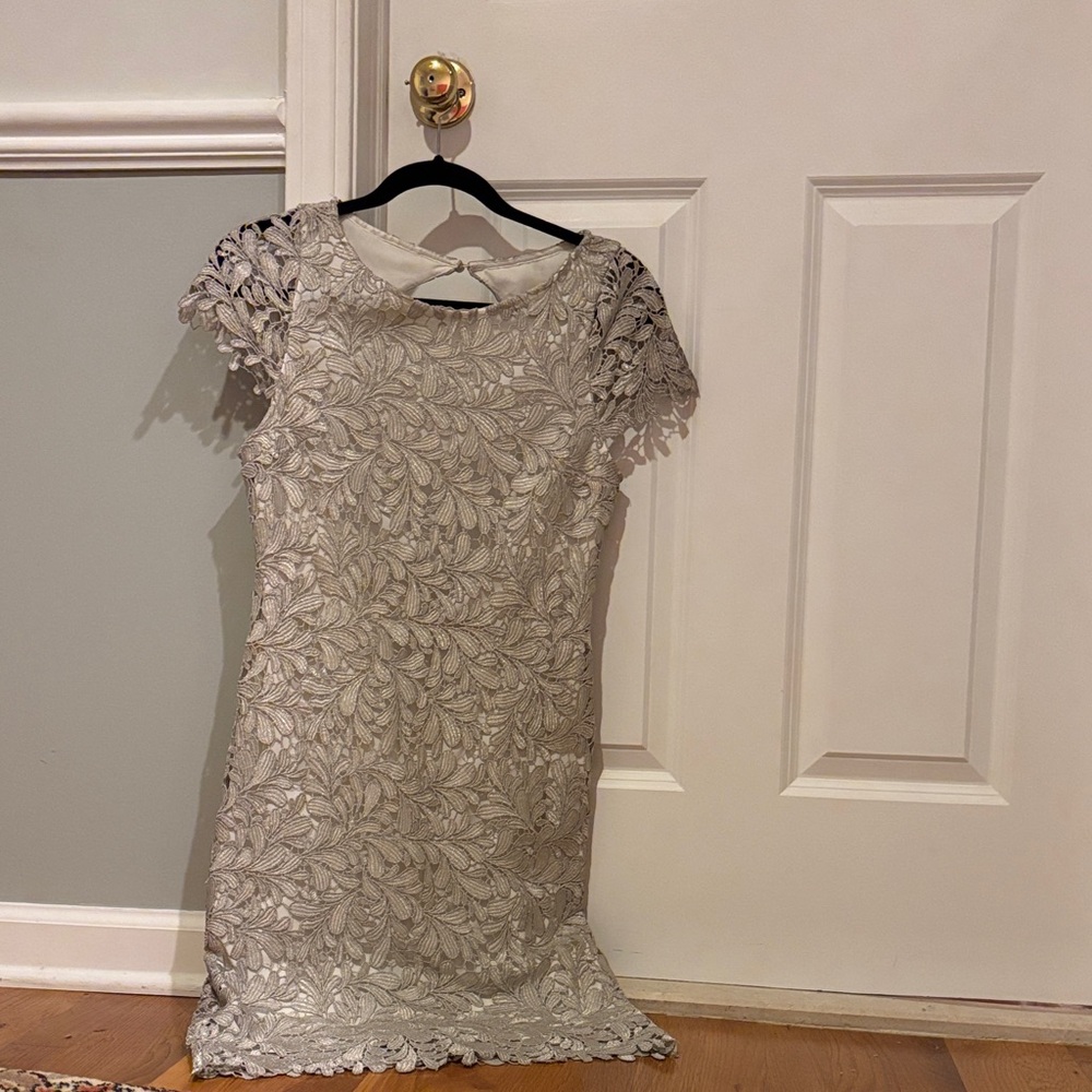 Alice + Olivia Silver Lace Mini Dress